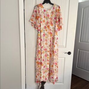 Calvin Klein Floral Maxi Dress in Pink and Orange